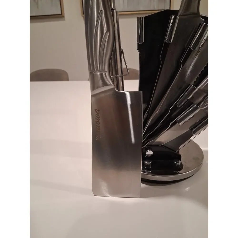 Nnuowa 8-Piece Stainless Steel Kitchen Knife Set w/ Rotating Acrylic Stand |...